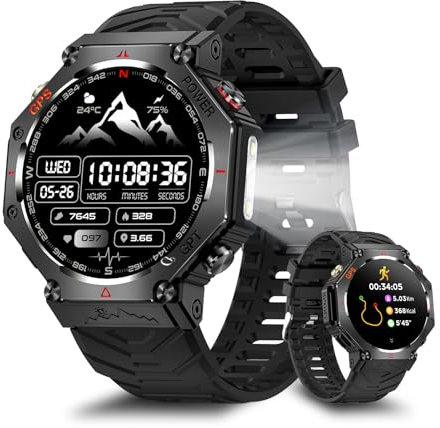 Rmana Montre Connectée Homme, Smartwatch avec GPS intégré Appels Bluetooth et Écran HD 1.39, 3ATM Étanche et Batterie 530mAh, Montre Sport Homme avec 107 Modes Sportifs (Silicone Noir)