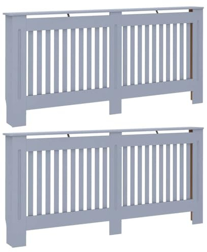 vidaXL Radiator Cover 2 pcs Grey 172x19x81.5cm Engineered Wood, Stylish, Modern Radiator Cover, Rectangular Engineered Wood, Glossy Finish, Functional Decor, Contemporary Home Accessory