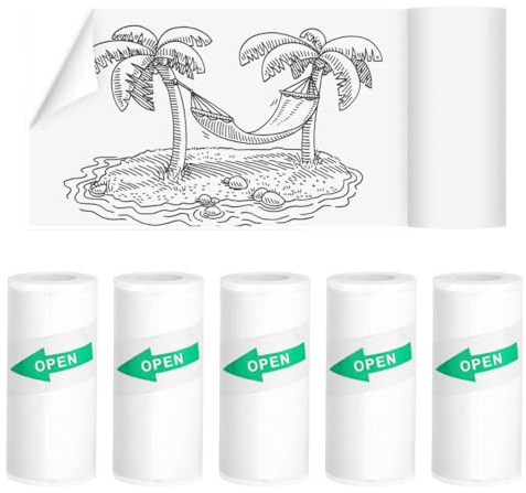 ZORVYN 5 Rouleaux Papier Thermique Autocollant, Papier Imprimable pour Appareil Photo Instantané Enfant, Photos et Notes (57 x 25 mm)