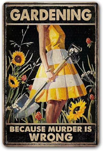 VIOFLUENT Metal Garden Sign, 8 x 12 Inch (Murder) | Vintage aluminum wall art for outdoor yards and patios; humorous gift for gardeners