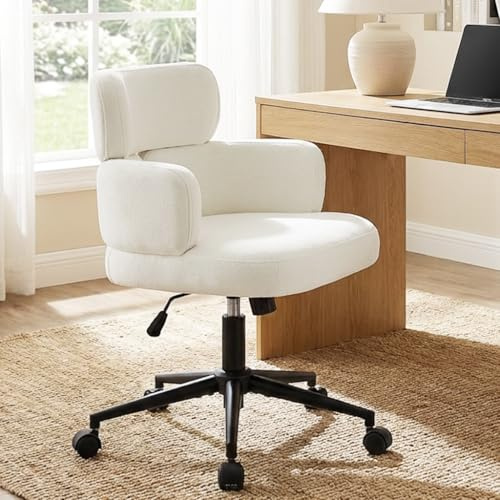 Hellove Büro Drehstuhl, Homeoffice Ergonomischer Schreibtischstuhl mit Armlehnen Rädern, Höhenverstellbarer Bürostuhl Polsterstuhl mit Weicher Rückenlehne Sitzfläche für Schminktisch Beige