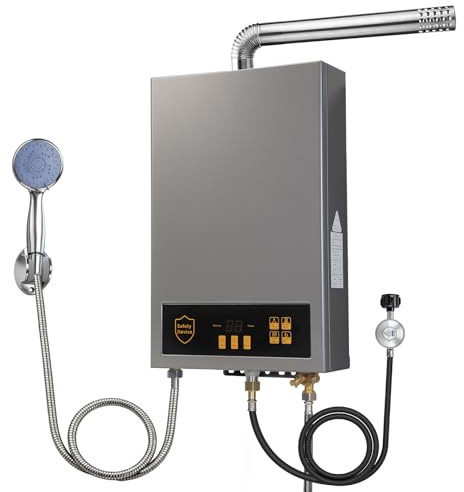 12L Propangas Durchlauferhitzer LPG, 24KW Propangas Durchlauferhitzer, LED-Touchscreen-Knöpfen, 220V-Frostschutzstecker, Gasdurchlauferhitzer für Camping Caravaning Haushalt