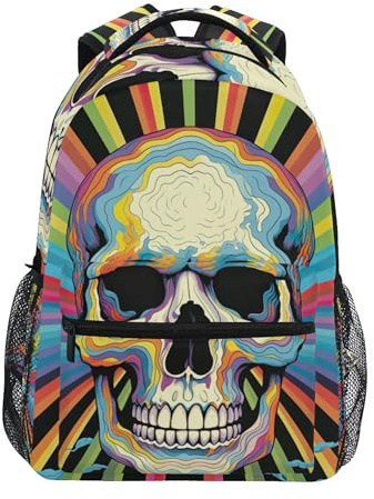 Sevdomey Sac à dos pour ordinateur portable motif tête de mort abstraite, imperméable, 15 L, élégant et léger, avec plusieurs poches pour le travail, l'école et les voyages