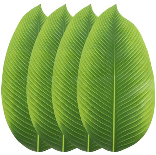CHICAMPERA Set da 4 Foglie Finte di Banano di Gomma Verde Design Realistico, Sottopiatto Decorativo Multifunzionale per Riunioni Familiari e Ristoranti