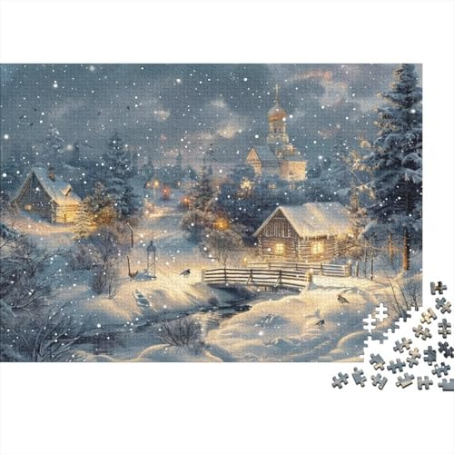 Snowy Village Winter Night 1000 Piece Jigsaw Puzzle Paper for Adults Relaxing Home Decor 70x50cm/1000pcs
