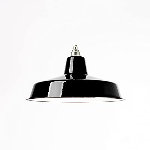 Industrie Lampenschirm Emaille Schwarz (2. Wahl), Fabriklampe Ø36 cm inkl. Vintage Fassung aus Messing, Nickel Finish