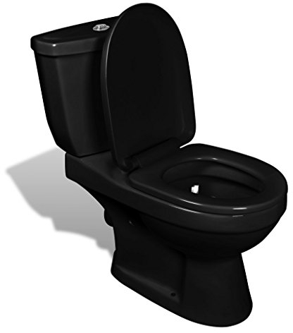 Festnight Keramik Stand Toilette/WC Bodenstehend Toiletten Keramiktoilette Stand-Toilette Stand-WC Schwarz