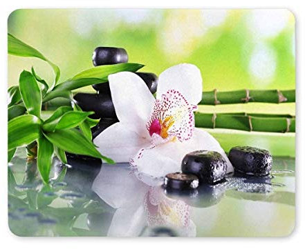 YENDOSTEEN Tappetino per mouse da gioco, Mouse Pad Spa Stones, rami di bambù e White Orchid Rectangle Gaming Mouse Pad antiscivolo