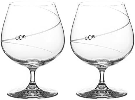 DIAMANTE Swarovski Brandy Cognac Liqueur Glasses Pair - 'Silhouette' Hand Cut Design Embellished with Swarovski Crystals