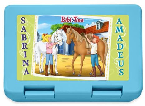 Spreadshirt Bibi und Tina mit Amadeus und Sabrina Brotdose Lunchbox, One size, Saphirblau