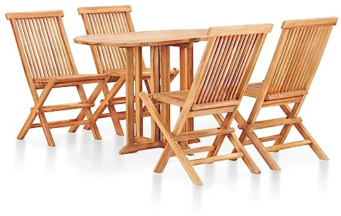 vidaXL Teak Massiv Gartenmöbel 5-TLG. Klappbar Sitzgruppe Lounge Gartengarnitur Gartenset Sitzgarnitur Klapptisch Klappstuhl Tisch Stühle