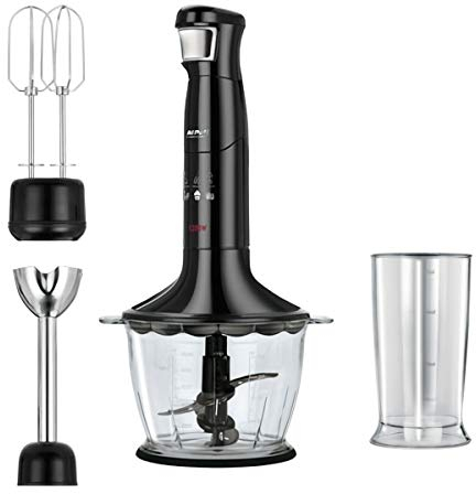 MPM MBL-29/C Set Batidora de Mano Picadora y Varillas, con Accesorios, Acero Inoxidable, Función Soft Touch 1200 W, Libre de BPA