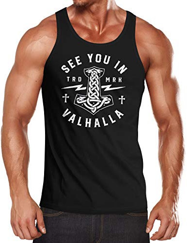 Neverless® Herren Tank-Top See You in Valhalla Valknut Mjölnir Thor Hammer Muskelshirt Muscle Shirt schwarz XXL