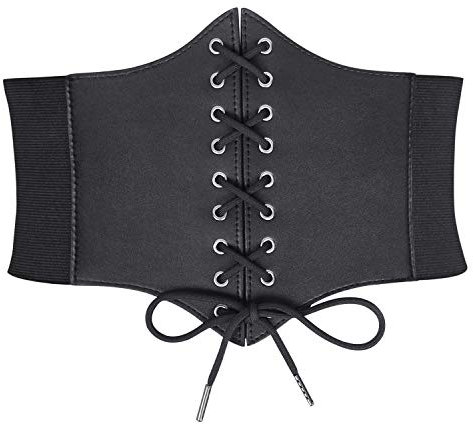 JASGOOD Women's Lace-up Corset Elastic Waist Belt, Tied Waspie Wide Belt for Women Halloween Costume,Black, 27-29