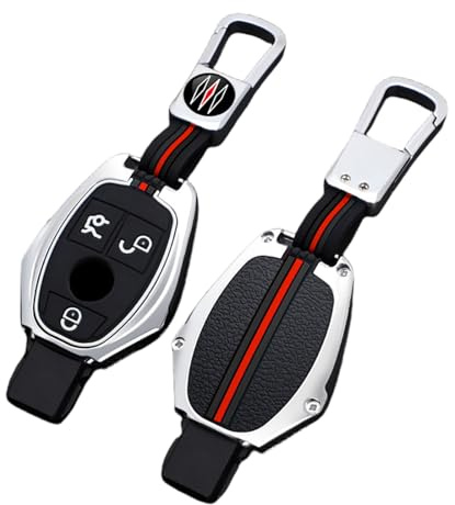 Happyit Zinklegierung + Silikon-Auto-Schlüssel-Abdeckungsfälle für Mercedes-Benz CLA180 CLS350 GLB GLA GLE GLC GLK GLS ML250 R320 S400 E-Klasse C260L E260 (2 Tasten, Silber)