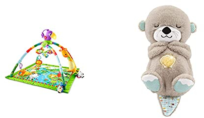 Fisher-Price GXC35 - Rainforest Erlebnisdecke, Krabbeldecke mit Musik und Lichtern, Spieldecke für Babys mit weichem Spielbogen & Price FXC66 Schlummer-Otter Spieluhr aus Plüsch, mehrfarbig