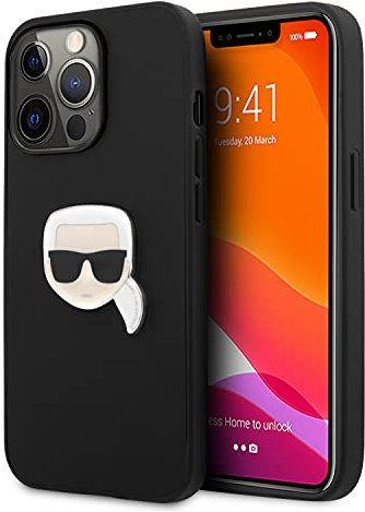 Karl Lagerfeld KLHCP13XPKMK Case for iPhone 13 Pro Max 6.7 Inches Black Leather Ikonik Karl's Head Metal