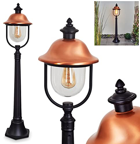 Außenwegeleuchte Gascon, moderne Außenlampe aus Metall/Kunststoff in Schwarz/Kupferfarben/Klar, 1-flammige Landhaus Gartenlampe 117 cm, Wegeleuchte für Garten/Terrasse/Hof, 1 x E27 max. 60 Watt, IP44