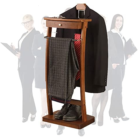 LOHOX Hölzern Herrendiener Stummer Diener Garderobe Kleiderständer Damendiener Garderobenständer Kleiderstange mit Hosenbügel mit Rutschfester Gummimanschette H x B x T: 112,2x44,4x30cm