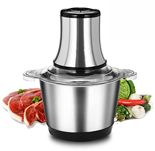 Kitchen Mini Food Chopper,Meat Grinder 2 Speed,4 Bi-Level Blades,800W Food Processor,Stainless Steel Blender Bowl,2L/3L/4L Food Capacity Silver,for Fruits,Meat and Baby Food,3L