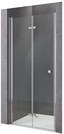 Duschtür 80 cm breit faltbar klappbar Nischentür Dusche einstellbar Nischenfalttür Faltdusche Faltduschwand rahmenlose Duschkabine Sicherheitsglas 5 mm Verstellbereich 79-81,5 cm Höhe 187 cm