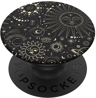 Sternzeichen Sterne Mond Sonne Muster Schwarz PopSockets Klebender PopGrip