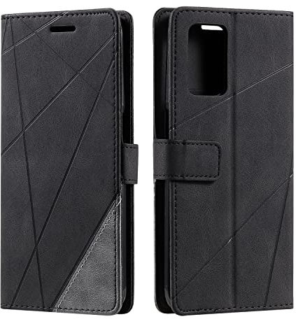 SONWO Hülle für Oppo Realme 8I, Premium Leder PU Handyhülle Flip Case Wallet Silikon Bumper Schutzhülle Klapphülle für Oppo Realme 8I, Schwarz