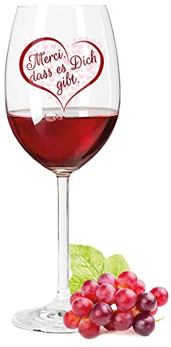 Leonardo Weinglas mit UV-Druck - Merci, dass es Dich gibt - Schönes Geschenk für Weingenießer zum Geburtstag & Valentinstag - beidseitig bedruckt - Geschenke für Sie & Ihn - Farbe: Daily UV