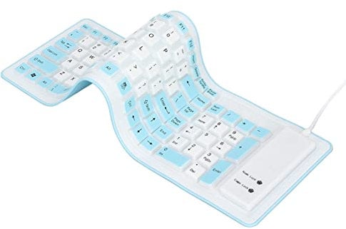 Garsent Teclado de Silicona Plegable, 103 Teclas con Cable Bluetooth Impermeable Rollup Teclado, Silencio Flexible Teclado de Goma Suave, Ahorro de Espacio, para PC Notebook Laptop(Azul)