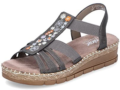 Rieker Damen Sandaletten V1209, Frauen Sandalen,Sommersandalen,bequem,Sommerschuhe,Freizeitschuhe,offene,Schuhe,Strandschuhe,grau (45),38 EU / 5 UK