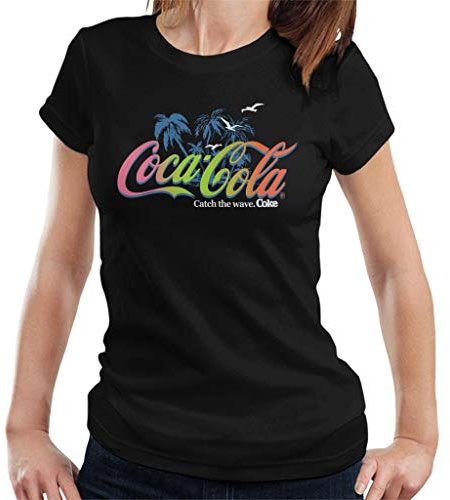 All+Every Coca Cola Palm Tree Logo Catch The Wave Women's T-Shirt Black