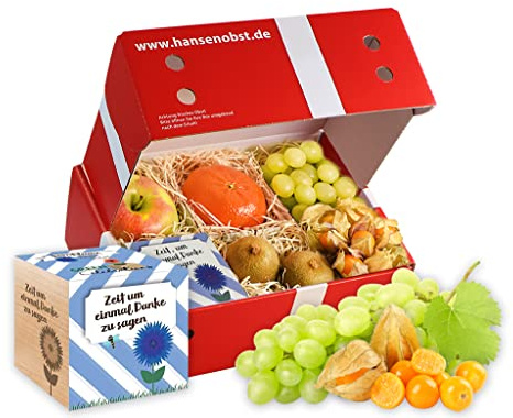 Hansen Obst - Glücksmomente Geschenkbox - fruchtige Obst-Box - “Danke” - Präsentkorb - Obst-Geschenkset - gefüllte Obstkiste - Obstbox mit frischem Obst (Die Klassische)