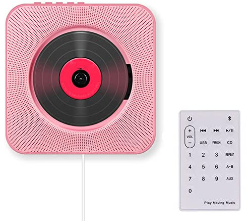 ALSUP Lecteur CD avec Bluetooth, Lecteur CD avec Radio Boombox, Home Audio Boombox avec télécommande Radio FM USB MP3,Pink