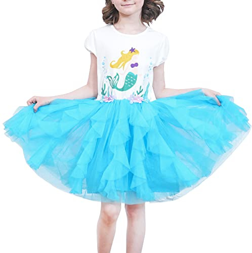 Sunny Fashion Mädchen Kleid Blau Meerjungfrau Gefaltet Party Prinzessin Tüll Tutu Gr. 122