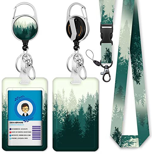 Misty Forest Schlüsselband für Ausweise, Ausweishalter mit Abreißband, Tintenmalerei, Schlüsselband für Damen, mit Abzeichenrolle, einziehbar, strapazierfähig, Geschenk für Lehrer, Arzt, Büro