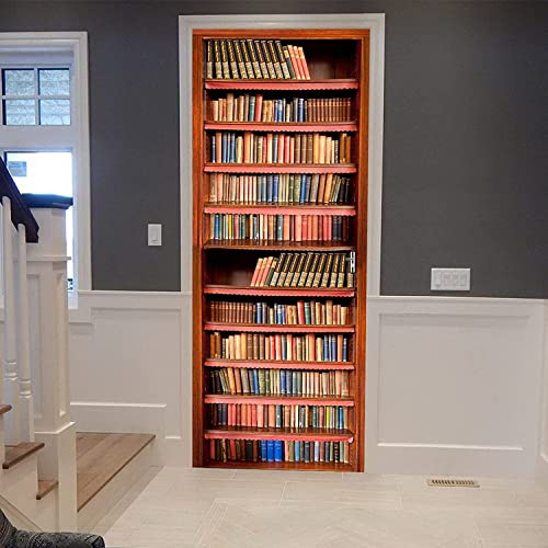 Türtapete Selbstklebend Türfolie Türposter 3D Bücherregal Bücherregal Bibliothek Vinyl Folie Türdeko Tapete Wandbild Türaufkleber Türtattoo - 80 X 200 Cm Kinderzimmer Wohnzimmer Schlafzimmertür Foto