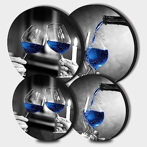 Walarky Blue Wine Glass Round Hob Covers Black & White Pictures 4Piece Stove Plate Cooker Hob Covers for Cookers Top Burner Protector Kitchen Cookware Accessories Kitchen Decor