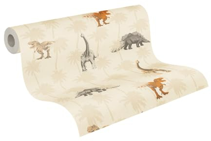 A.S. Création Papier peint dinosaure beige - Papier peint avec animaux - Papier peint pour enfant garçon - 10,05 m x 0,53 m - Fabriqué en Allemagne