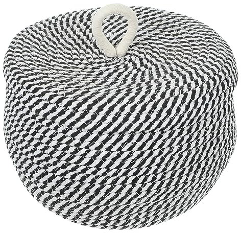 Alipis Baumwoll Seil Aufbewahrungskorb Mit Deckel - 23.5x23.5x16.5 Cm - Geflochtener Organizer FüR Bad Und Wohnzimmer - Stapelbare AufbewahrungslöSung FüR Spielzeug Und WäSche
