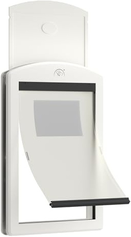 Classicmacher White Frame Dog Doors for Medium Dogs, Strong Plastic Pet Door with Sliding Lock Panel and Magnetic Soft Flap, Doggy Door for Door, Doggie Door (Medium, Milk White)