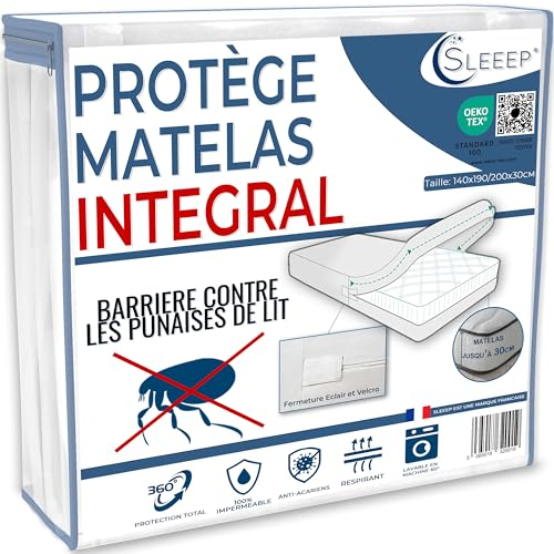 SLEEEP Coprimaterasso 140 x 200 anti cimice, con cerniera, protezione materasso impermeabile integral OekoTex - qualità alberghiera
