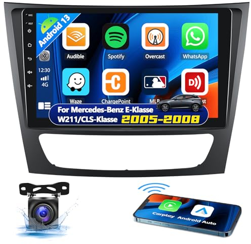 Autoradio Android 13 für Mercedes Benz E Class CLS Class W211 W219 2002-2010, 9 Zoll Touchscreen mit Carplay Android Auto, GPS Lenkradfernbedienung, HiFi RDS/FM WiFi BT und USB + Rückfahrkamera