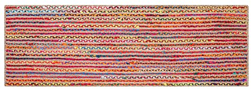 Hausattire Geflochtener böhmischer Läuferteppich, 60 x 150 cm, mehrfarbig, lang, Bauernhaus-Jute, Baumwolle, Flickenteppich, für Flur, Kinderzimmer, Küche, bunter handgewebter, wendbarer Bodenteppich,