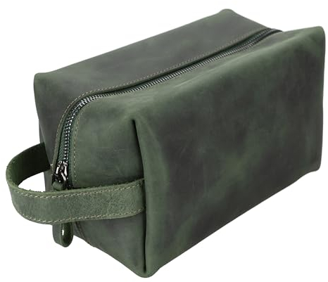 Solo Pelle Kulturtasche/Reisetasche/Kosmetiktasche aus echtem Vintage Leder Mondo (Vintage Grün)