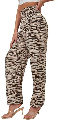 QIANXIZHAN Damen Haremshose Hohe Taille Yoga Boho Hose mit Taschen, Zebra Aprikose, X-Groß