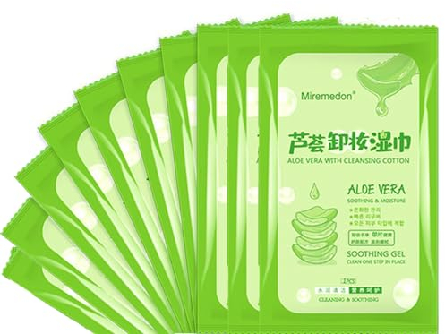 Makeup Remover Cleansing Towelette Singles, 10 Wipes Aloe Essence Daily Face Wipes To Remove Dirt, Oil, Makeup & Waterproof Mascara, Individually Wrapped Travel Friendly(Package may vary)