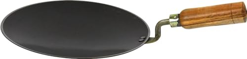 YSAMAX Iron Tawa with Wire Wooden Handle, Versatility and Convenience, Ease of Handling, Frying, Grilling, Toasting, Non-Stick Coatings, Cooking Tool, Decorative Accent, (10 Inch)