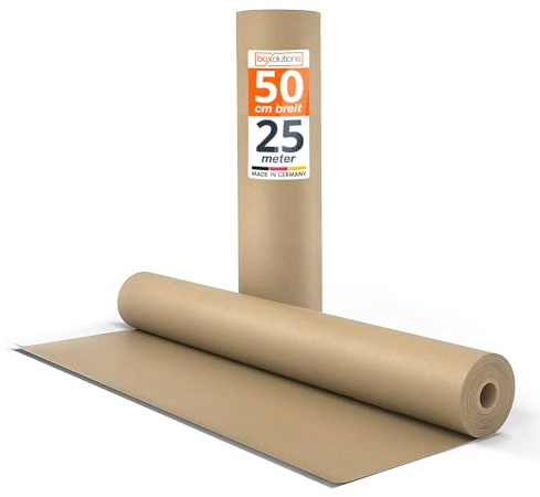 2 Rollen Kraftpapier braunes Papier 0,5m x 25m - Natürliches Geschenkpapier - 2x Papierrolle 25m lang - Geschenkpapier braun - Ideales Paketpapier, Verpackungspapier für Umzug - Packpapier natur