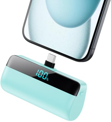Feob Mini Power Bank para iPhone 16/15 Serie, 5200mAh USB C Cargador Portátil Ultra Compacto Batería Externa Powerbank con Pantalla Digital Compatible con iPhone 16/15 Samsung iPad Pro/Air etc - Verde
