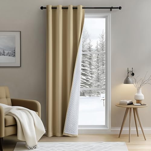 MIULEE Tenda Termica Isolante Freddo e Caldo, Tende Pesanti Doppio Strato con Anelli, Tende Oscuranti Termiche per Interni, 1 Pezzi Taupe Tenda per Porta Finestra Interna 132X260 CM